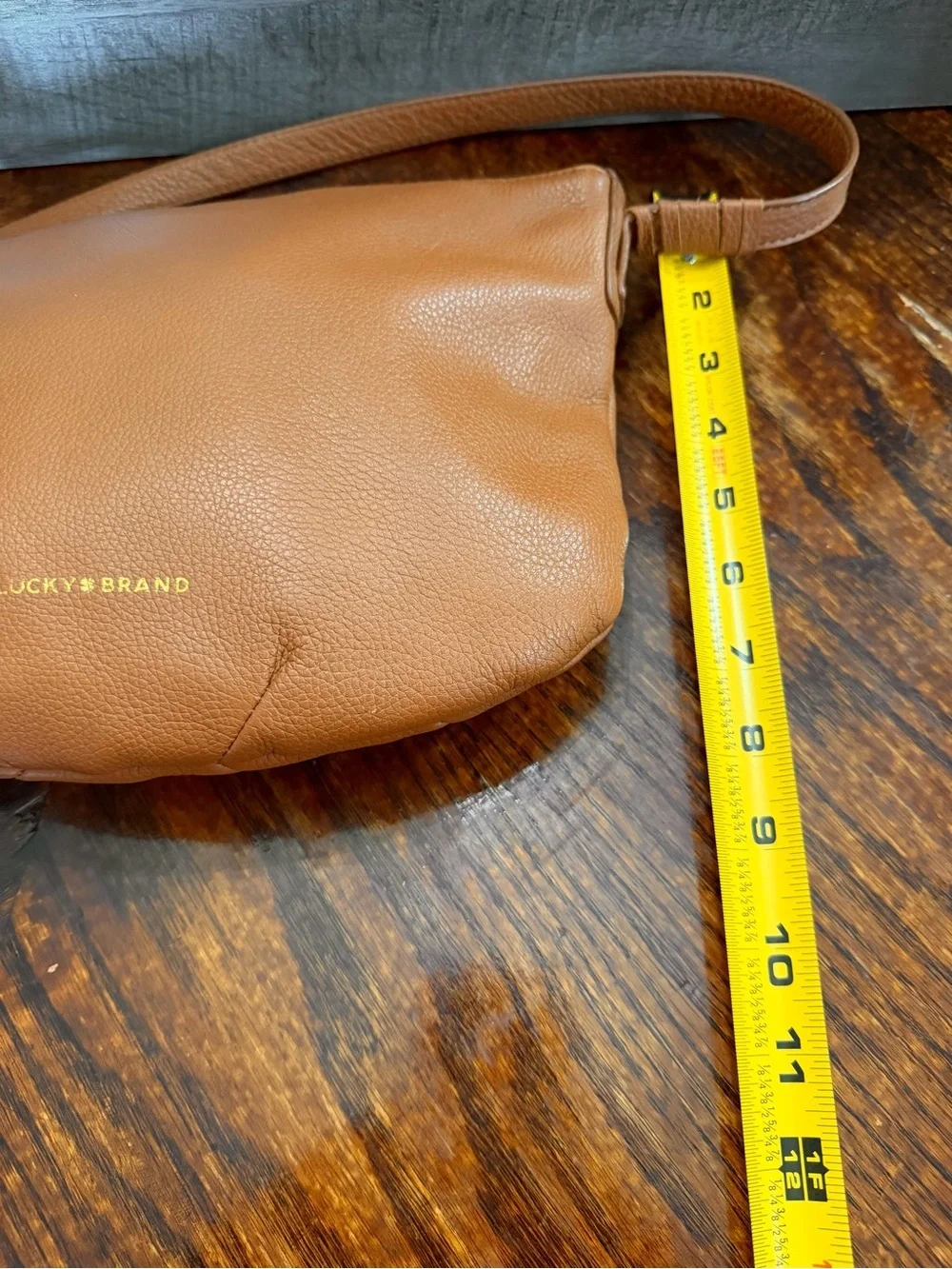 Lucky Brand Brown Pebble Leather Curved Bottom Half Moon Shaped Crossbody